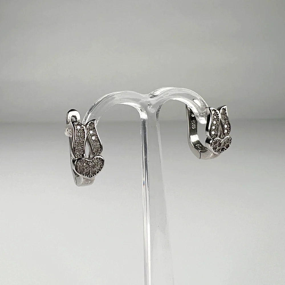 Cercei creole argint 925 cu zirconia si leverback, 13mm - vedere 2