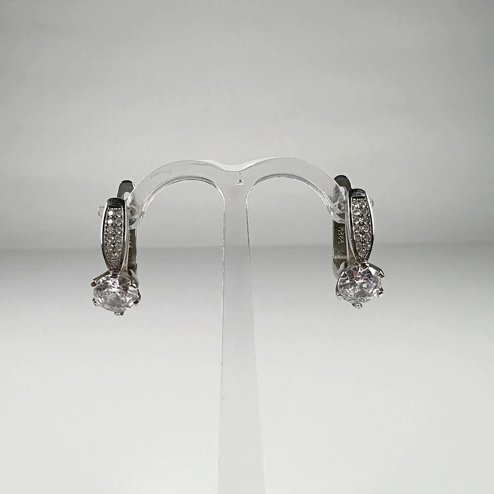 Cercei creole argint 925 cu zirconia si leverback 16mm - vedere 1