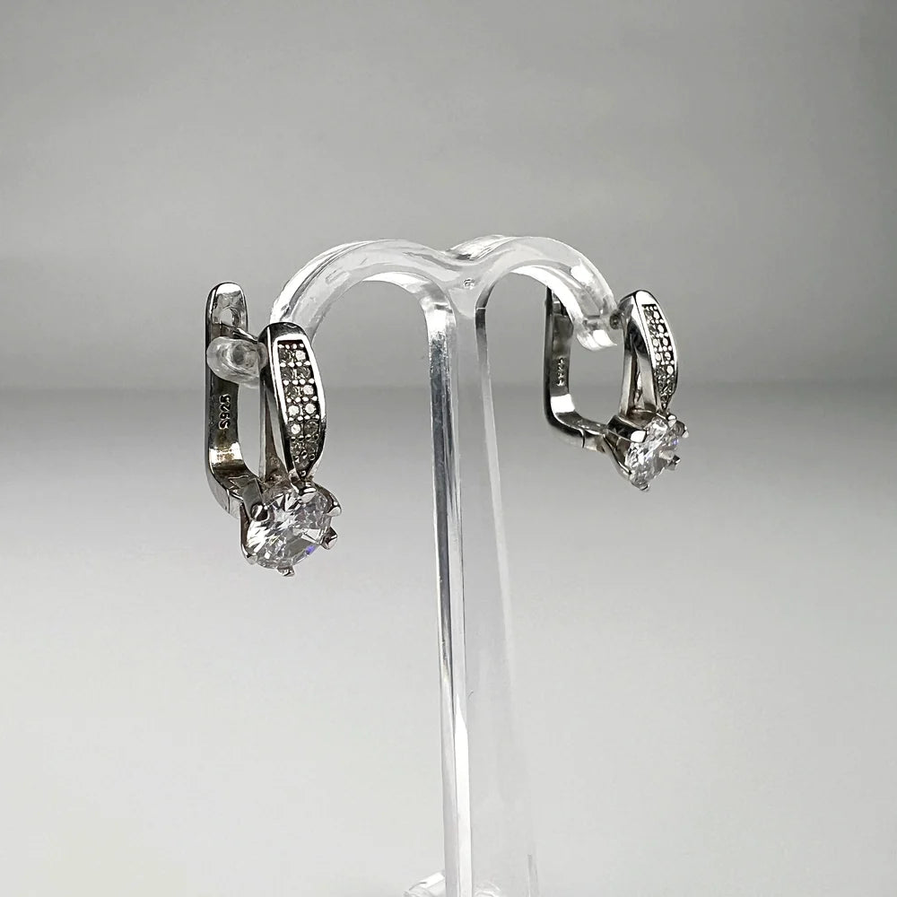 Cercei creole argint 925 cu zirconia si leverback 16mm - vedere 2