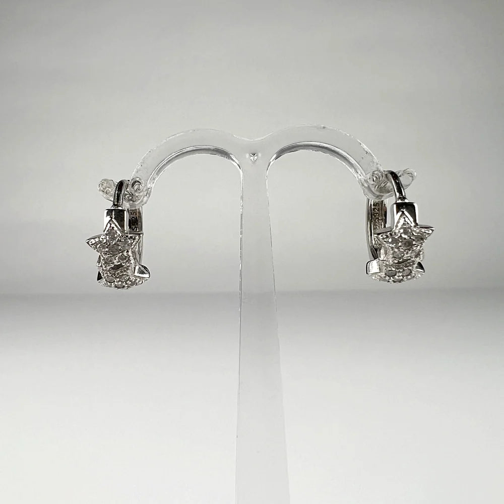 Cercei creole argint 925 cu zirconia si prindere leverback 13mm - vedere 1