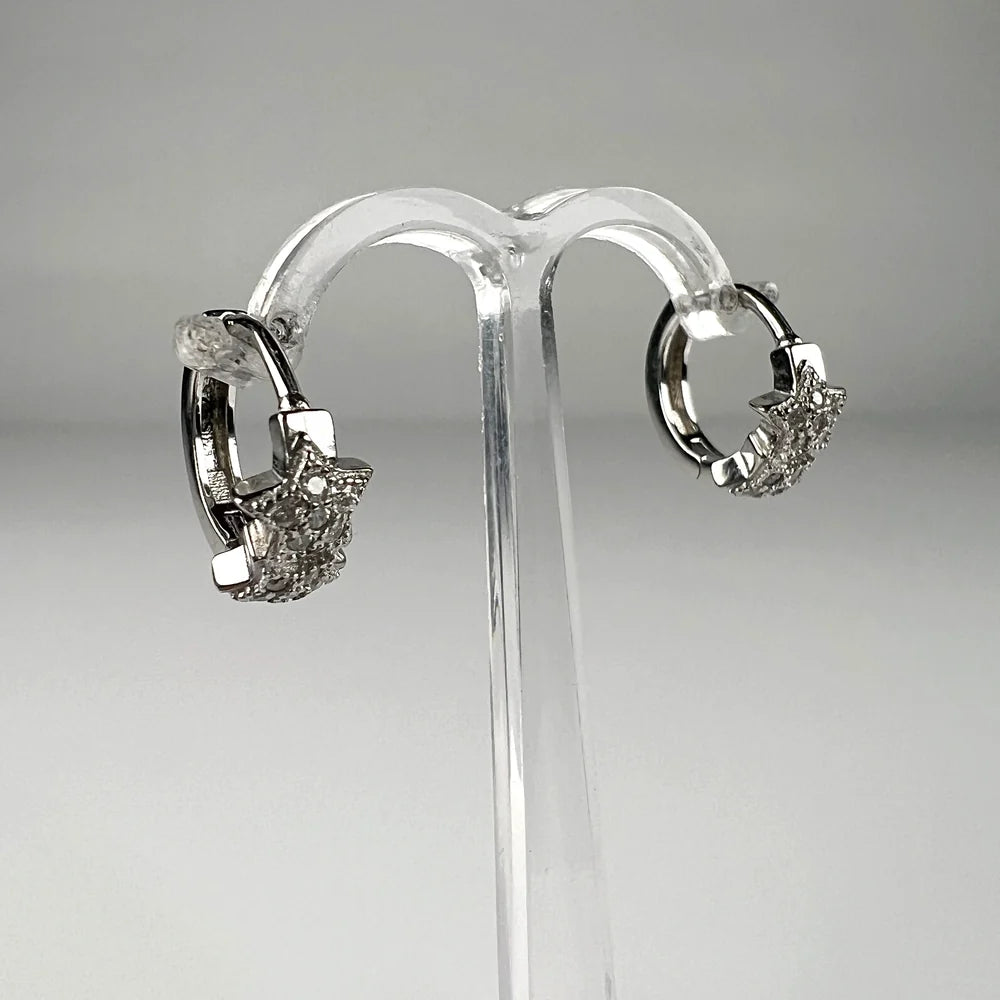 Cercei creole argint 925 cu zirconia si prindere leverback 13mm - vedere 2
