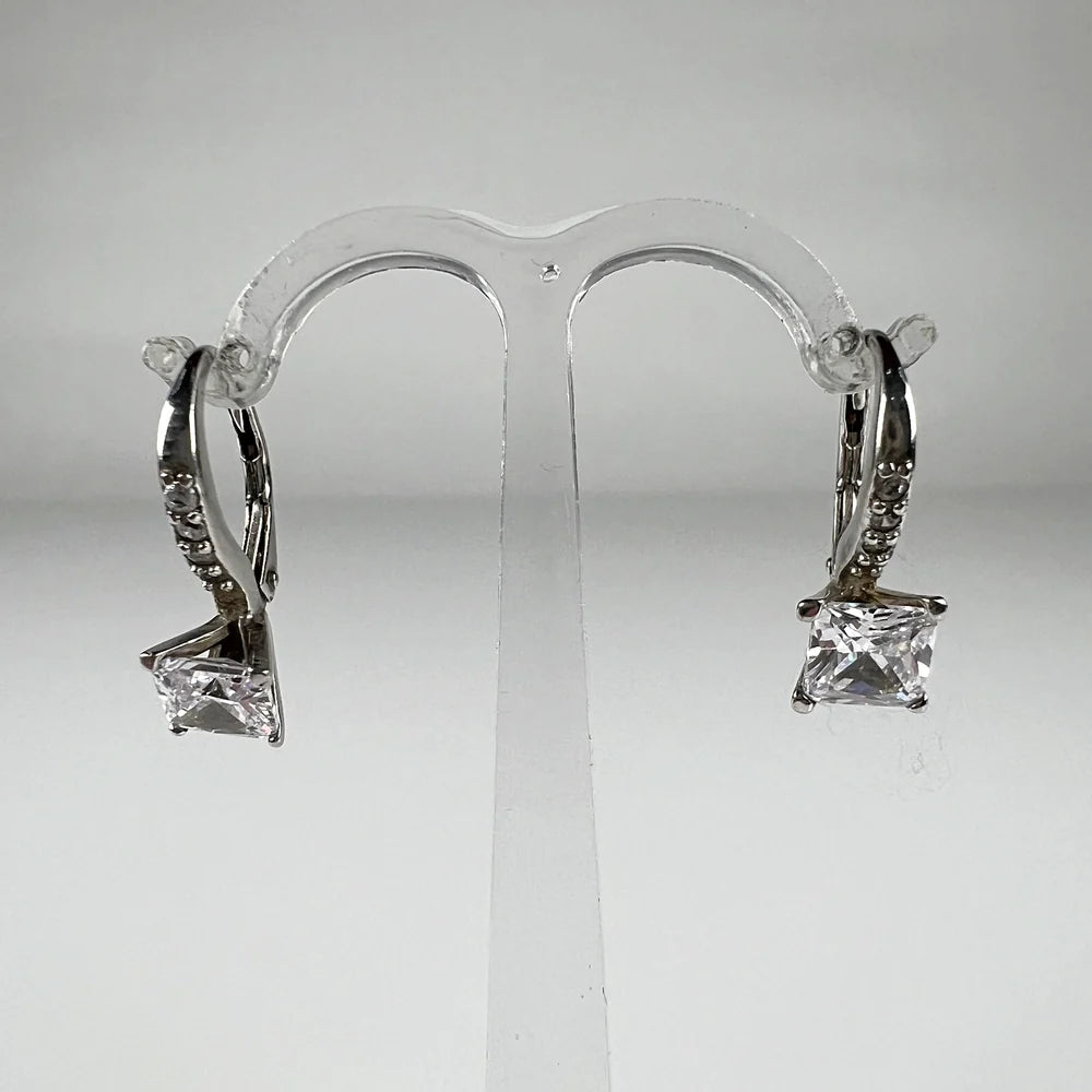 Cercei drop argint 925 cu zirconia si leverback elegant - vedere 1