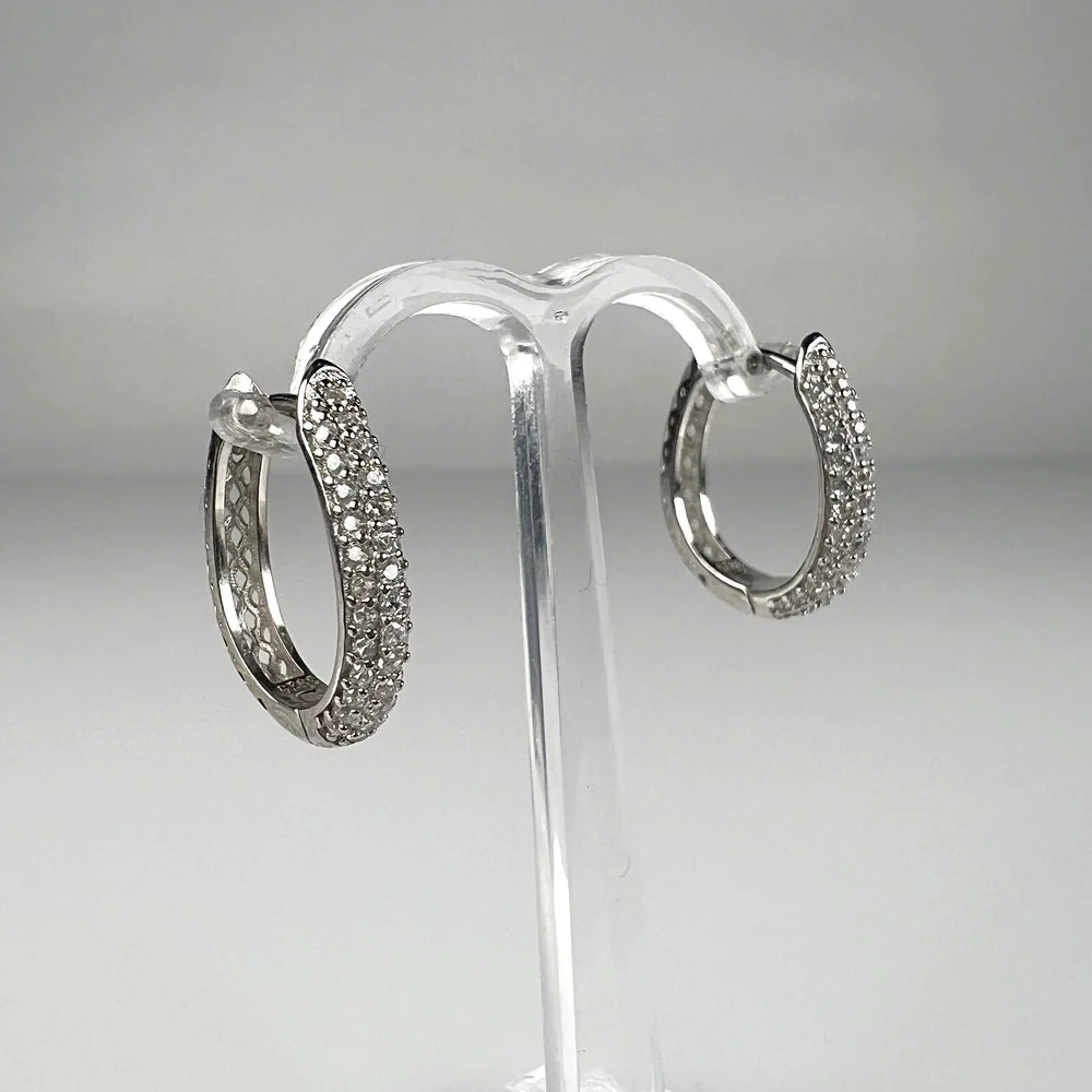 Cercei creole zirconia cu prindere leverback din argint 925 - vedere 2