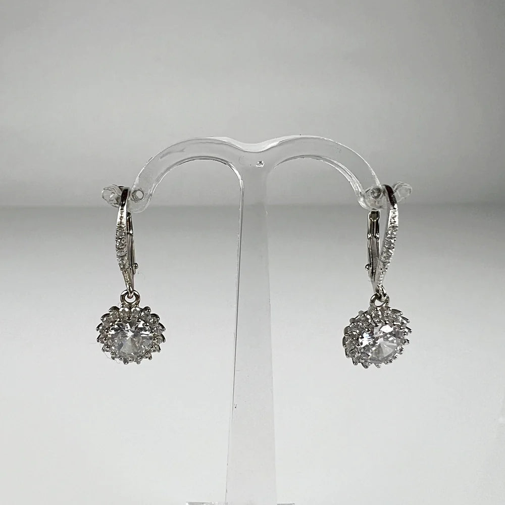 Cercei drop cu zirconia si prindere leverback din argint 925 - vedere 1