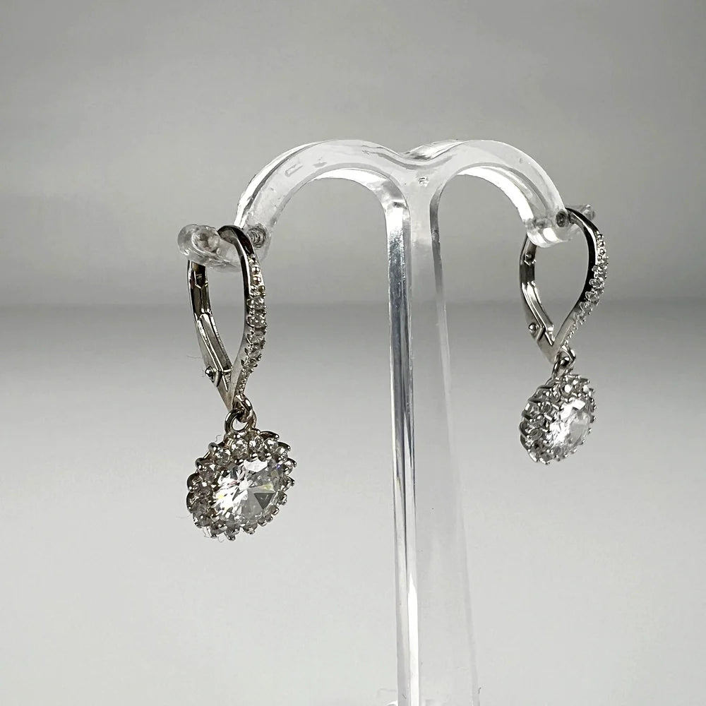 Cercei drop cu zirconia si prindere leverback din argint 925 - vedere 2