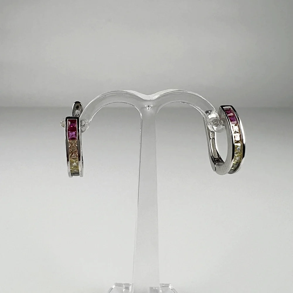 Cercei creole argint 925 cu zirconia si prindere leverback 12mm - vedere 1