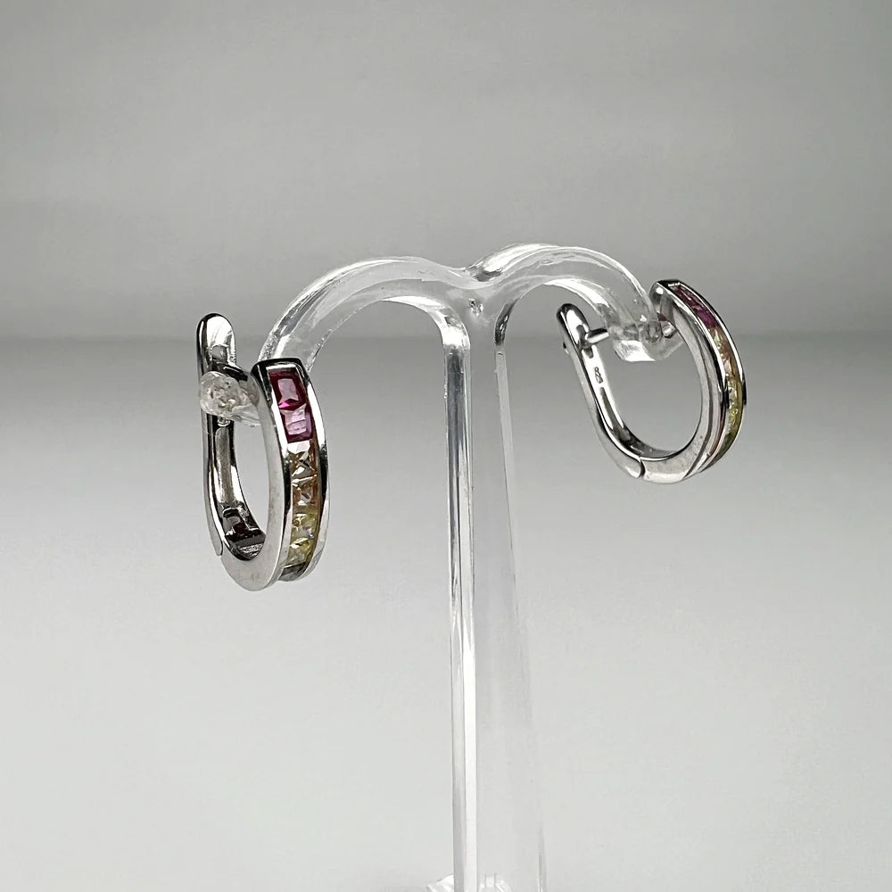 Cercei creole argint 925 cu zirconia si prindere leverback 12mm - vedere 2