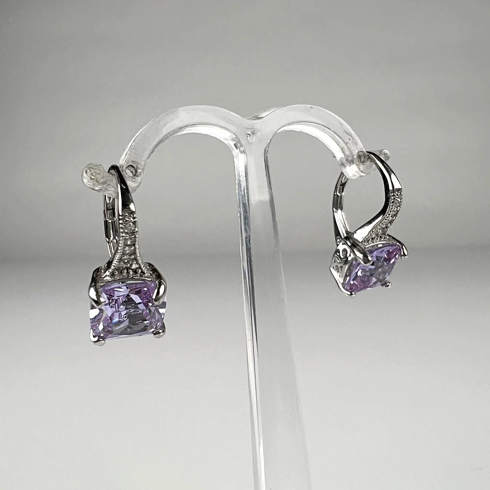 Cercei drop zirconia cu prindere leverback din argint 925 - vedere 2