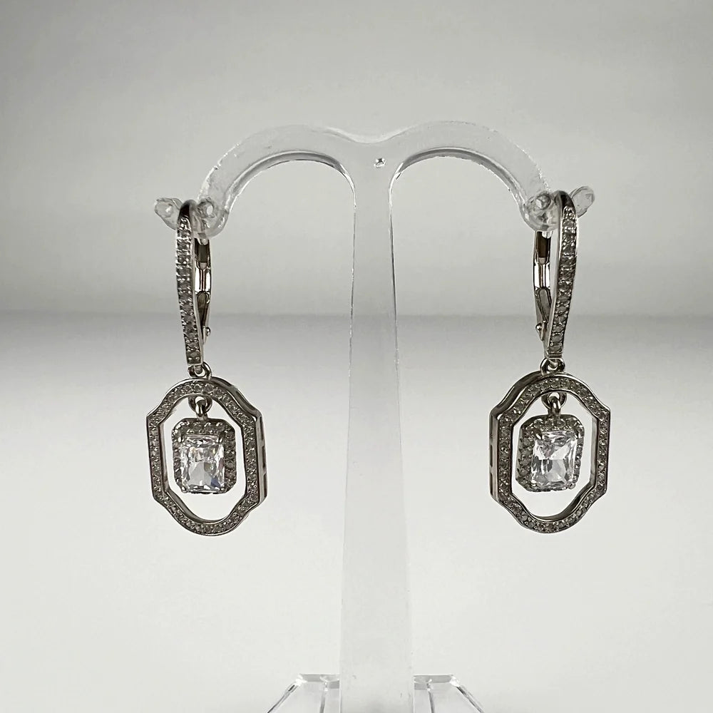 Cercei lungi zirconia leverback din argint 925 - vedere 1