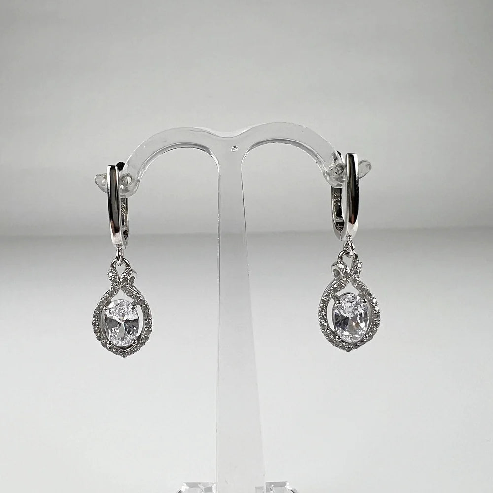 Cercei lungi zirconia cu prindere leverback din argint 925 - vedere 1
