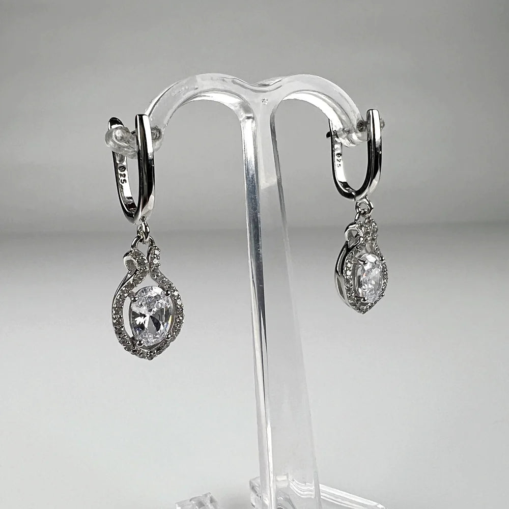 Cercei lungi zirconia cu prindere leverback din argint 925 - vedere 2