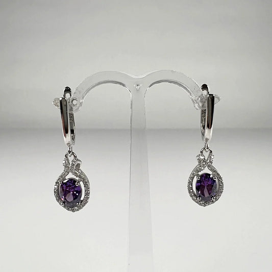 Cercei lungi zirconia cu prindere leverback din argint 925 - vedere 1