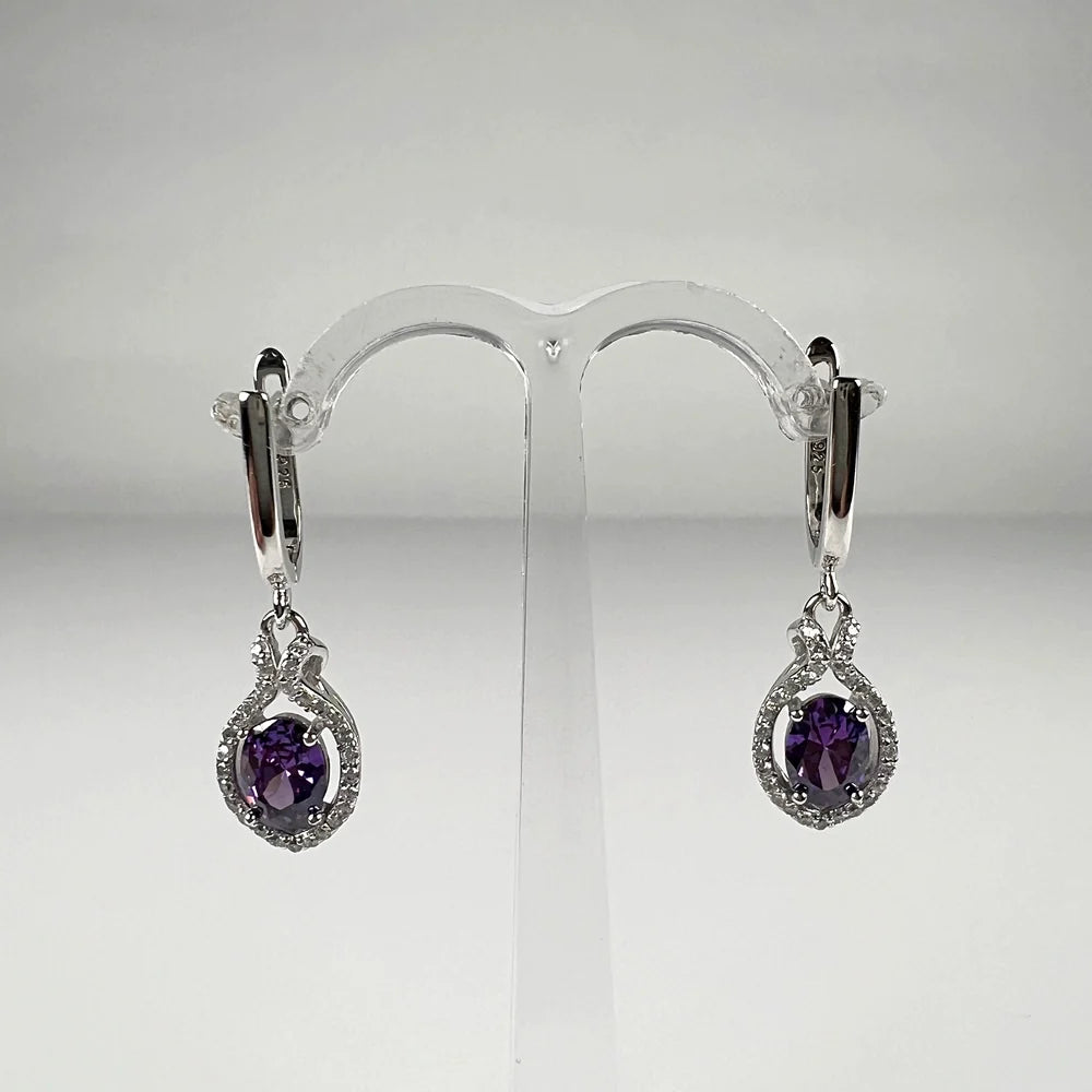 Cercei lungi zirconia cu prindere leverback din argint 925 - vedere 1
