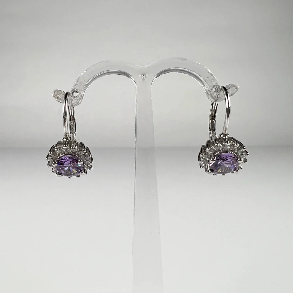 Cercei drop zirconia cu prindere leverback din argint 925 - vedere 1