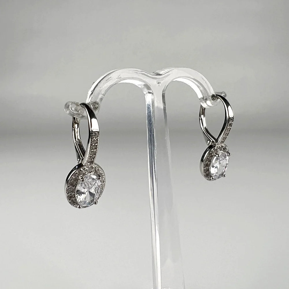 Cercei drop zirconia leverback argint 925, 22mm - vedere 2