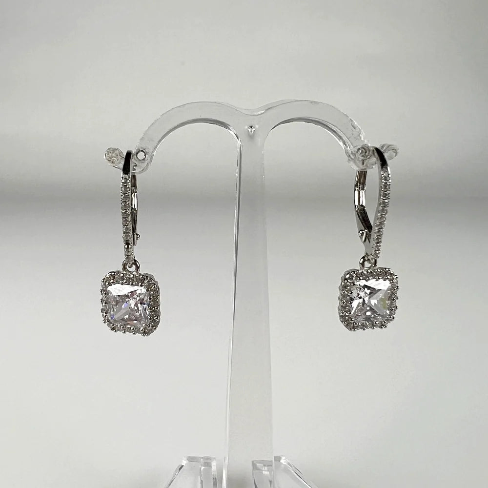 Cercei lungi zirconia cu leverback din argint 925 - vedere 1
