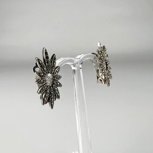Cercei clips marcasite din argint 925, design elegant 24mm - vedere 1