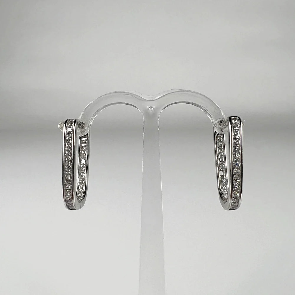 Cercei creole argint 925 cu zirconia si prindere leverback 19mm - vedere 1