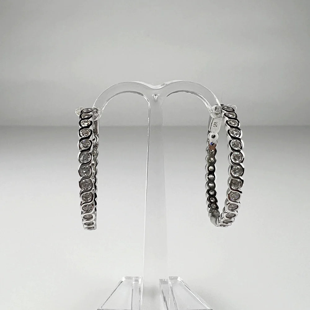 Cercei creole argint 925 cu zirconia 30mm - prindere continua - vedere 1