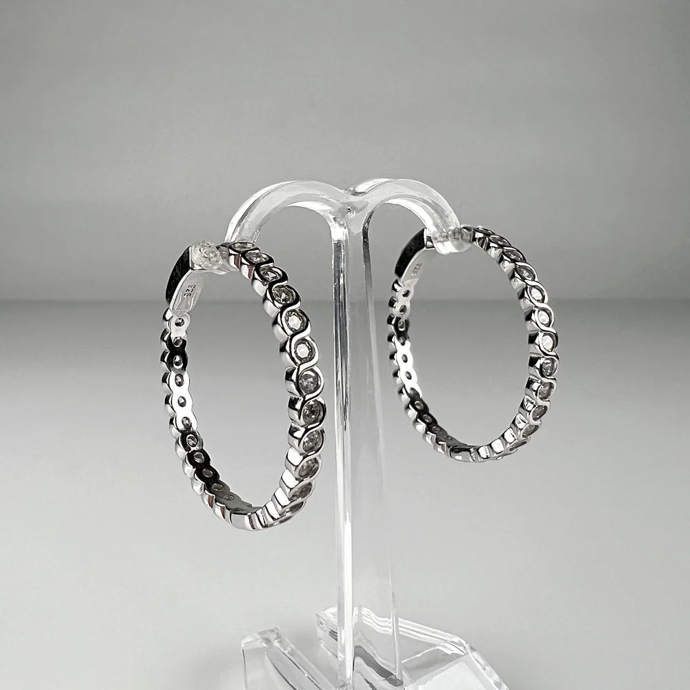 Cercei creole argint 925 cu zirconia 30mm - prindere continua - vedere 2