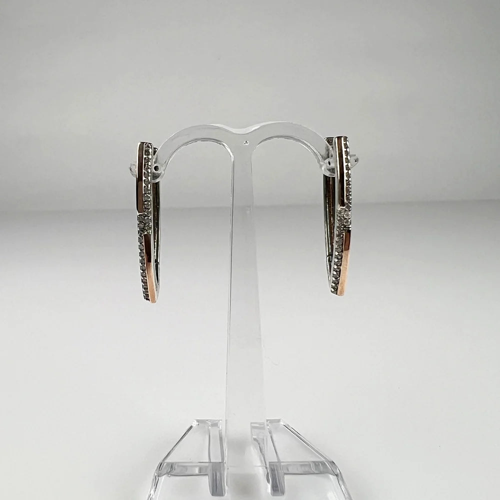 Cercei hoop argint 925 cu zirconia si prindere leverback 25mm - vedere 1
