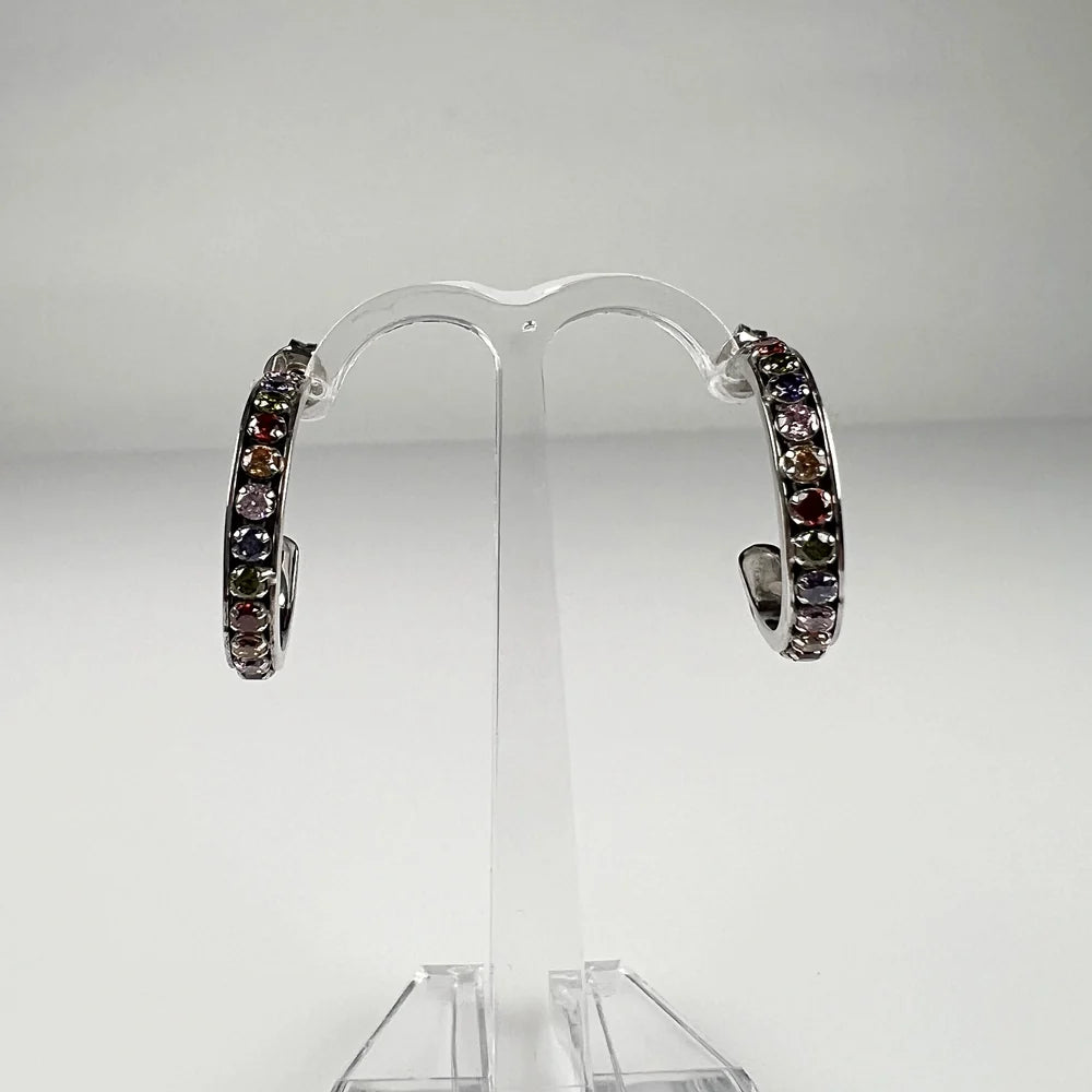 Cercei creole zirconia din argint 925 cu prindere fluture - vedere 1