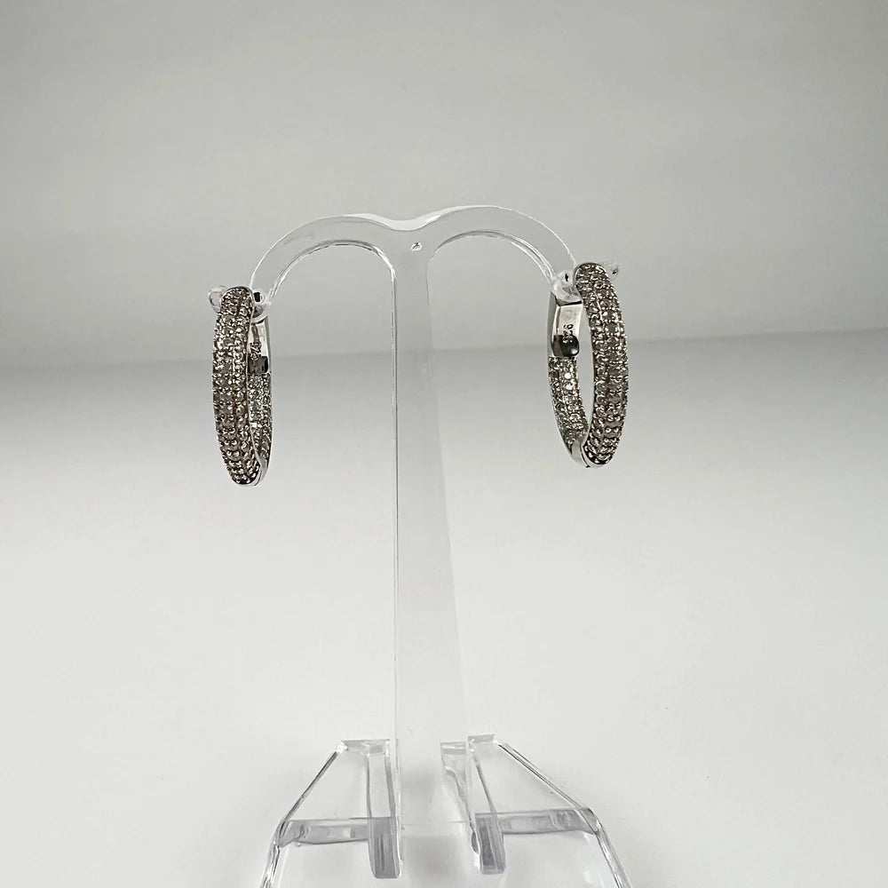 Cercei creole argint 925 cu zirconia, 15 mm, prindere continua - vedere 1