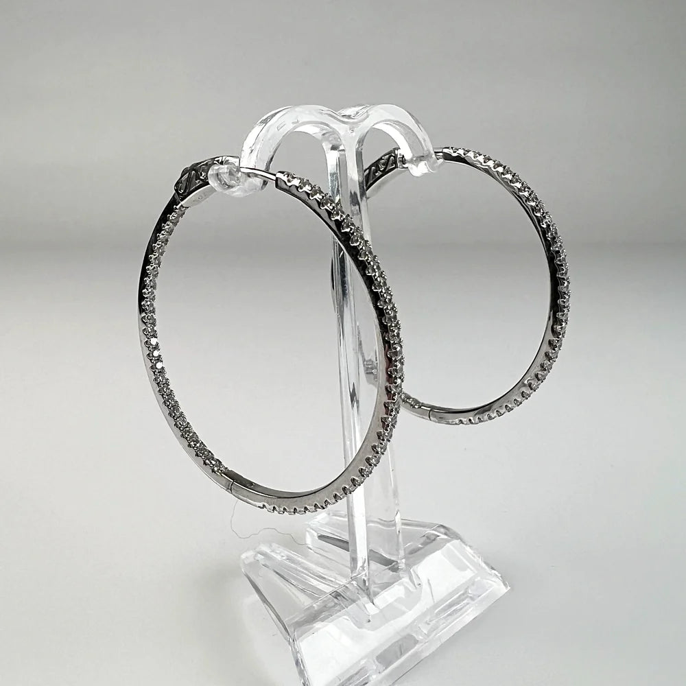 Cercei creole argint 925 cu zirconia 40mm prindere continua - vedere 1