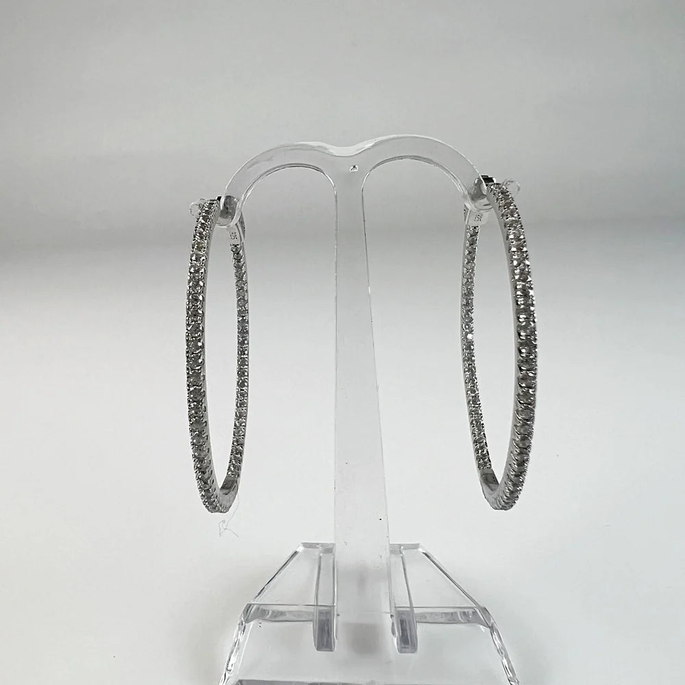 Cercei creole argint 925 cu zirconia 40mm prindere continua - vedere 2