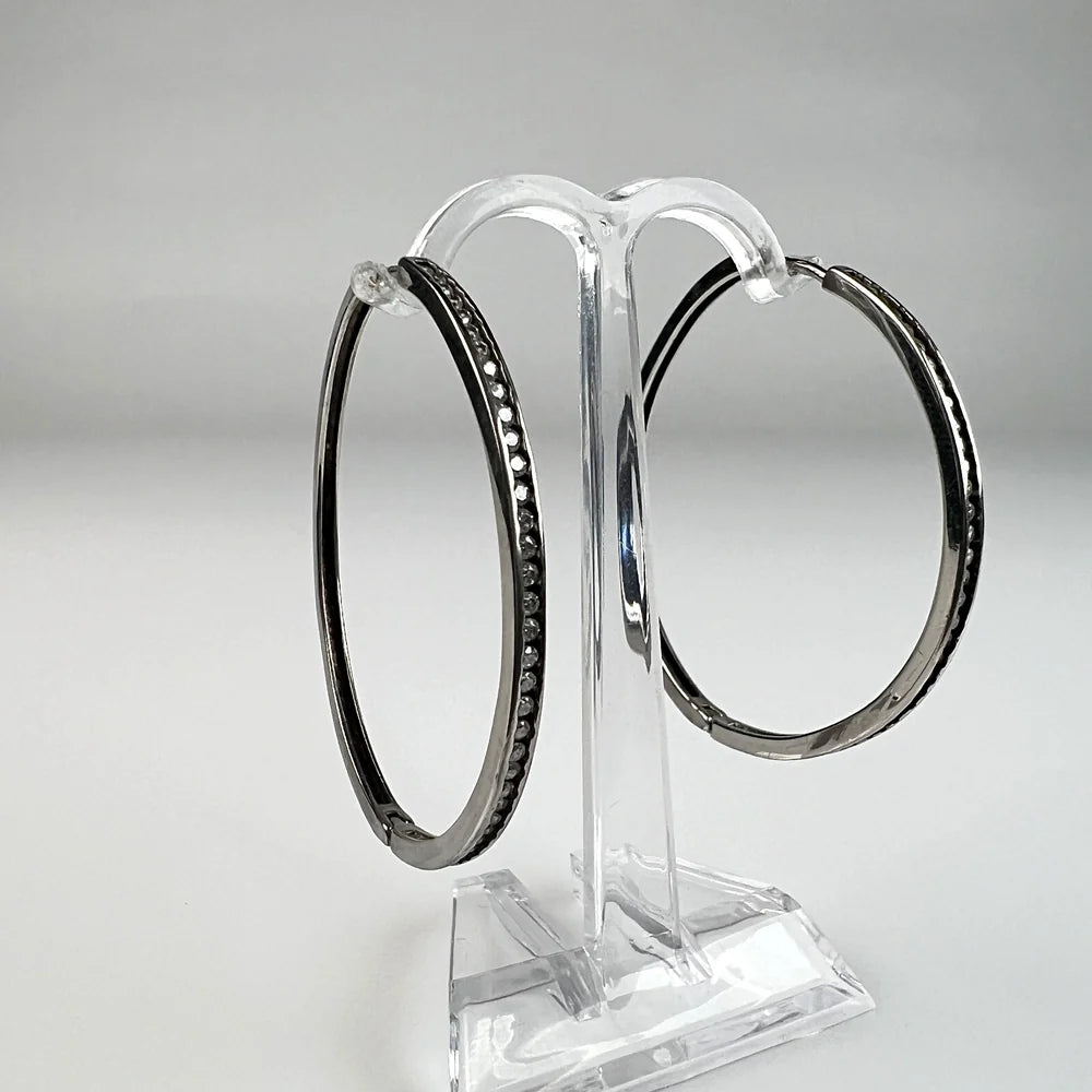 Cercei creole argint 925 cu zirconia, 40 mm - vedere 1