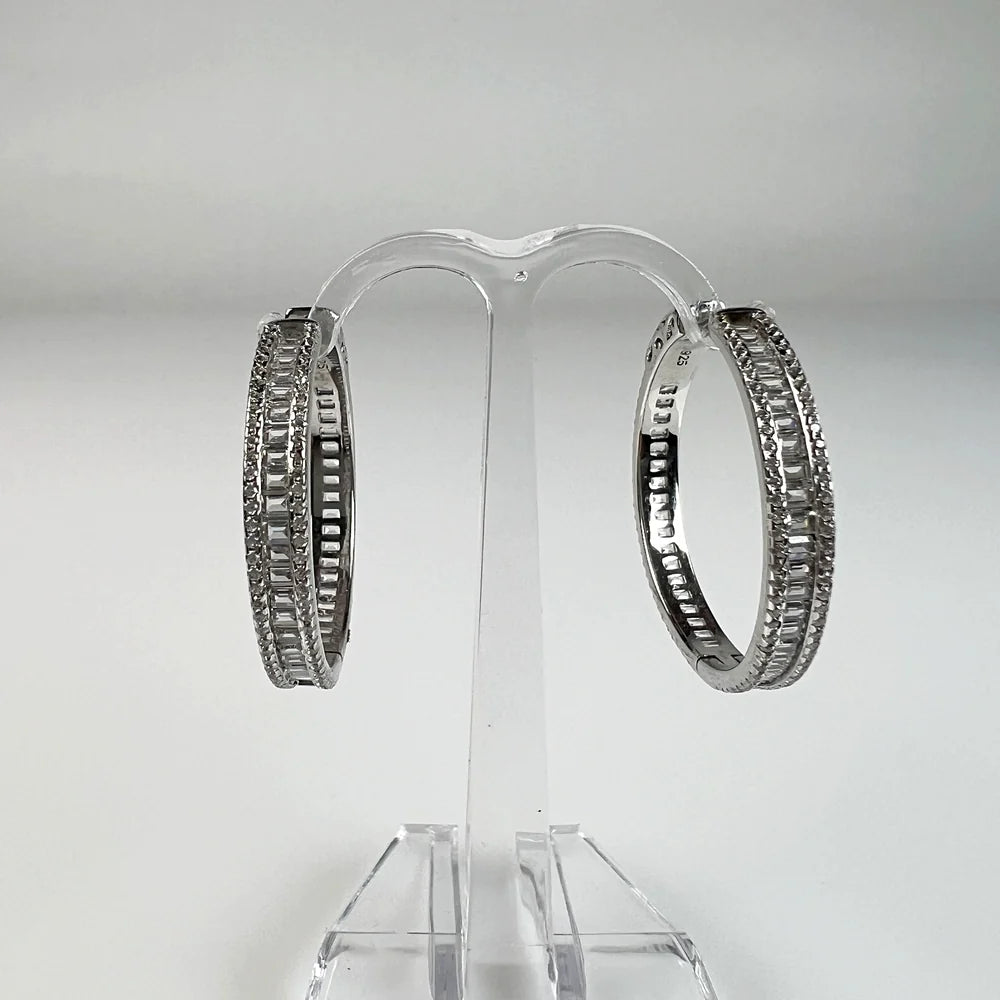 Cercei creole argint 925 cu zirconia - 30mm continui - vedere 2