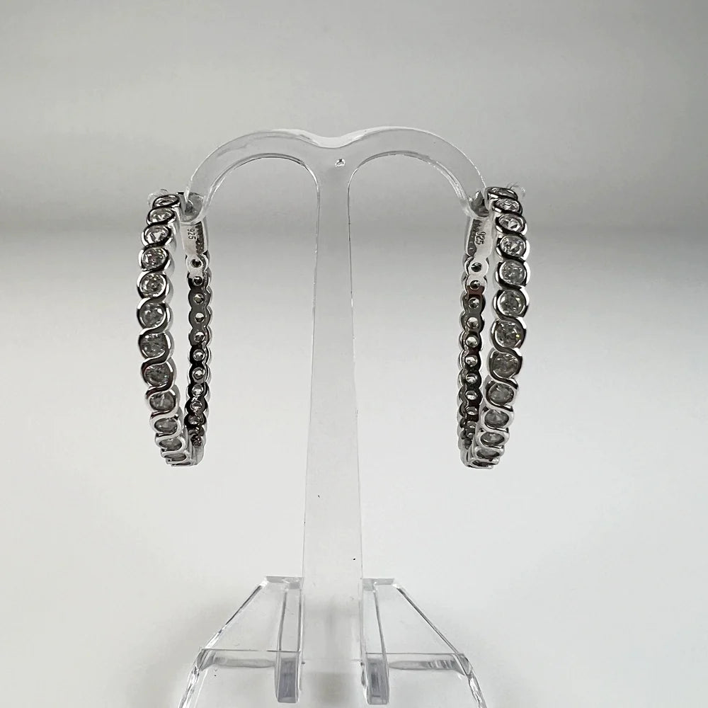 Cercei creole argint 925 cu zircon, 28mm - Mystill - vedere 2
