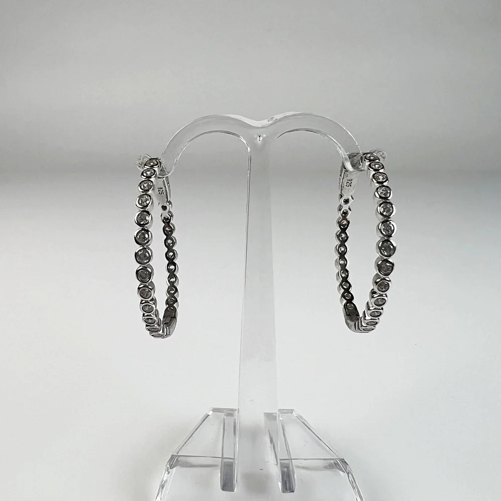 Cercei creole argint 925 cu zirconia, 30mm - prindere continua - vedere 2