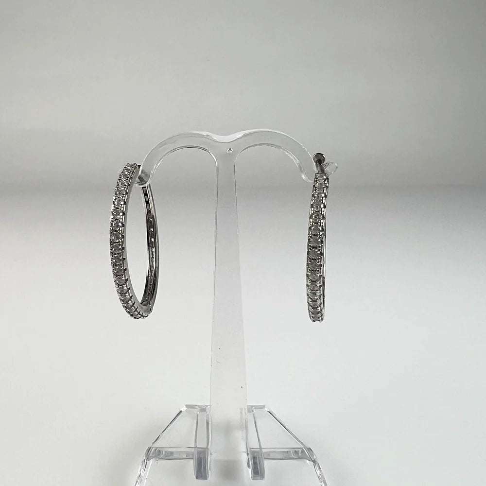 Cercei creole argint 925 cu zirconia si prindere continua 28mm - vedere 2