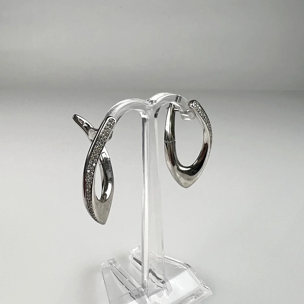 Cercei creole argint 925 cu zirconia si prindere leverback 30mm - vedere 1