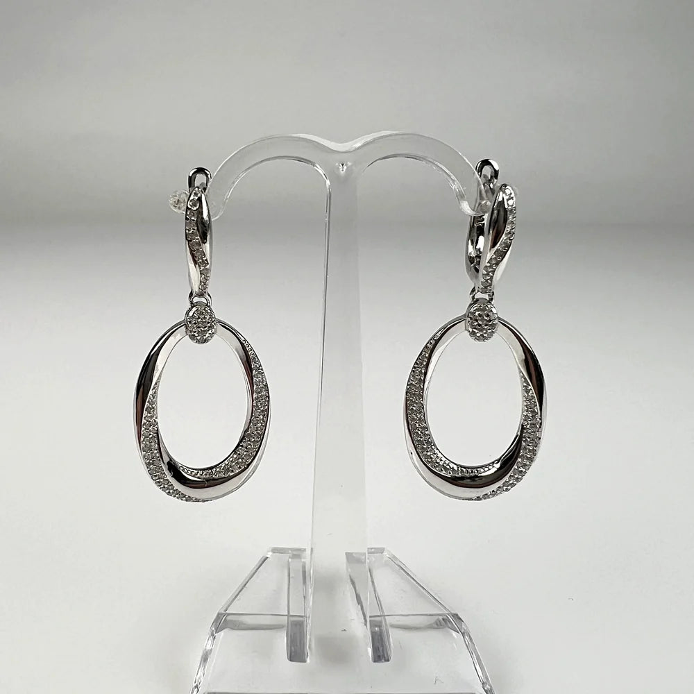 Cercei lungi zirconia cu prindere leverback din argint 925 - vedere 2