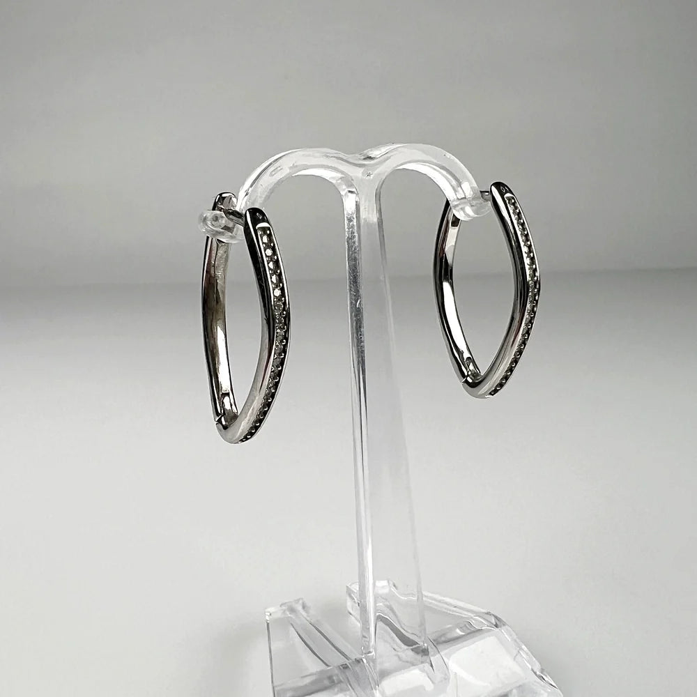 Cercei creole argint 925 cu zirconia, 25mm - lungi si eleganti - vedere 1