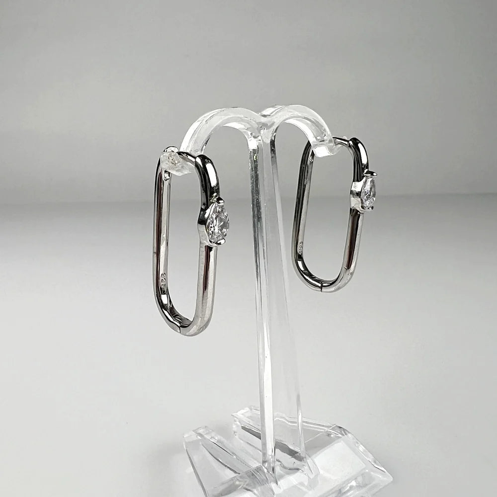 Cercei creole argint 925 cu zirconia, 30mm - prindere continua - vedere 1
