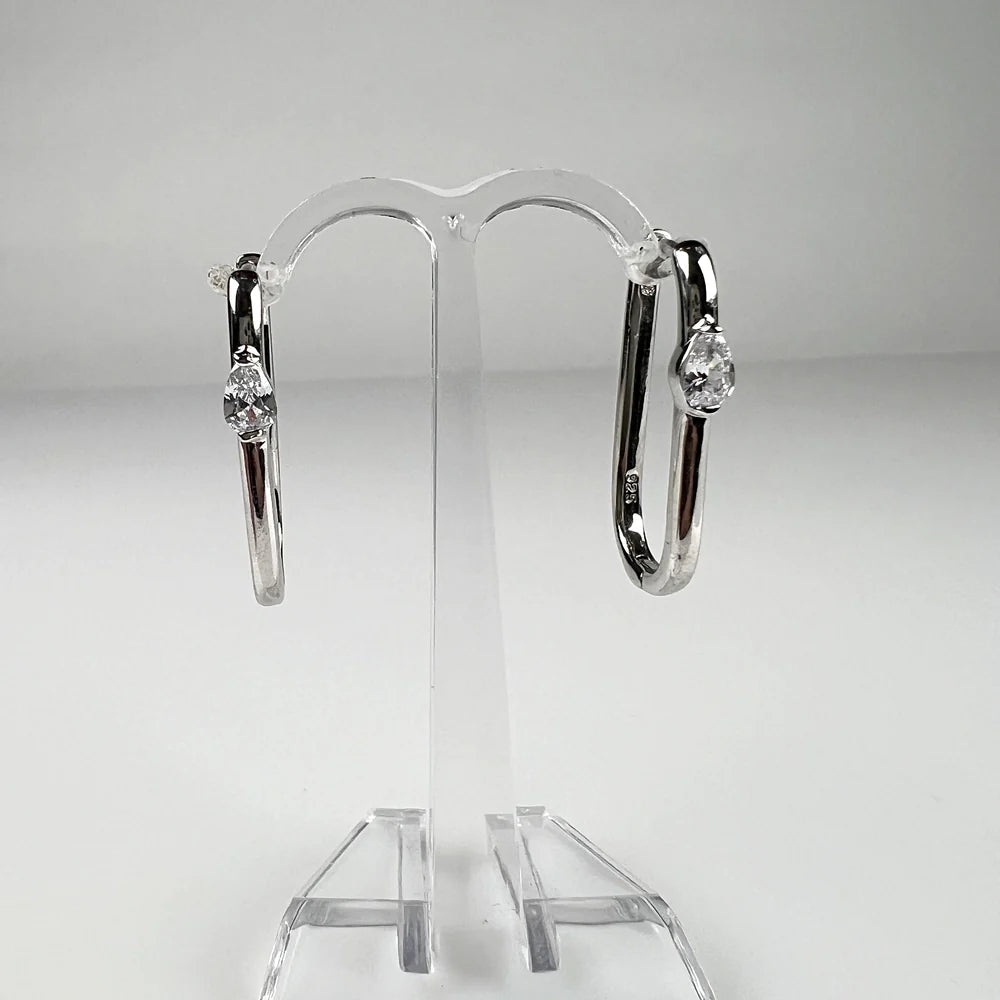 Cercei creole argint 925 cu zirconia, 30mm - prindere continua - vedere 2