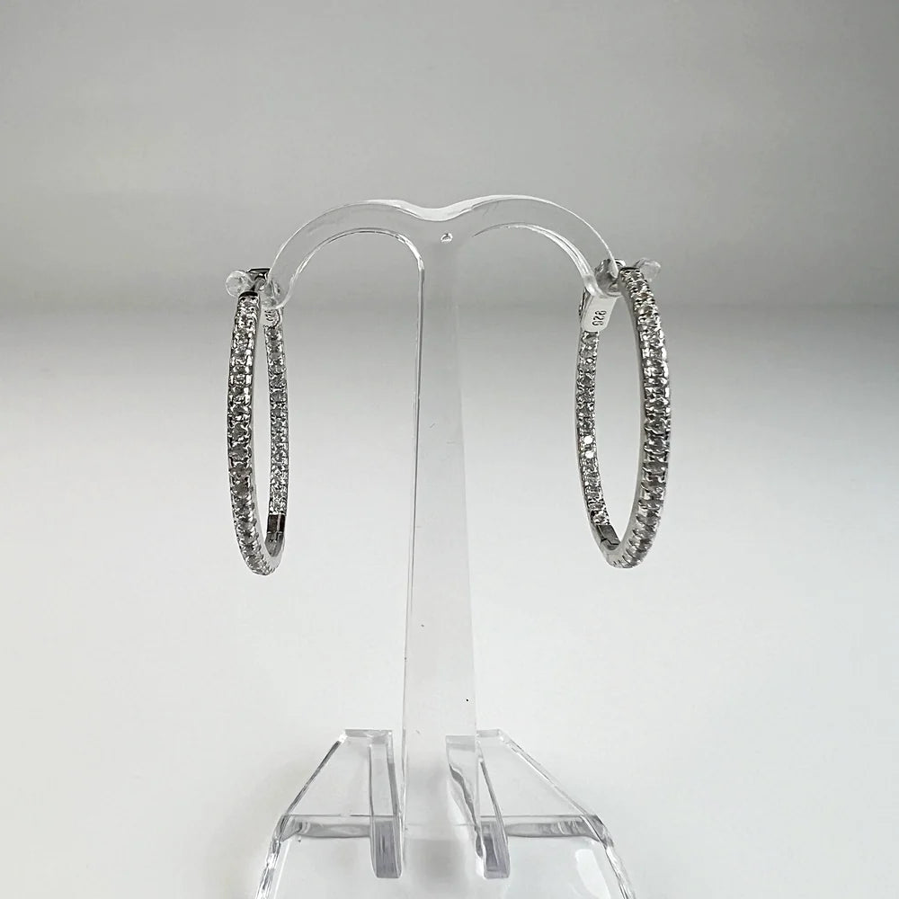 Cercei creole argint 925 cu zirconia 23mm - vedere 2