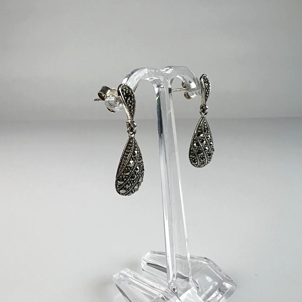 Cercei drop Marcasite din argint 925 cu prindere fluture - vedere 1