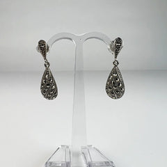 Cercei drop Marcasite din argint 925 cu prindere fluture - vedere 2