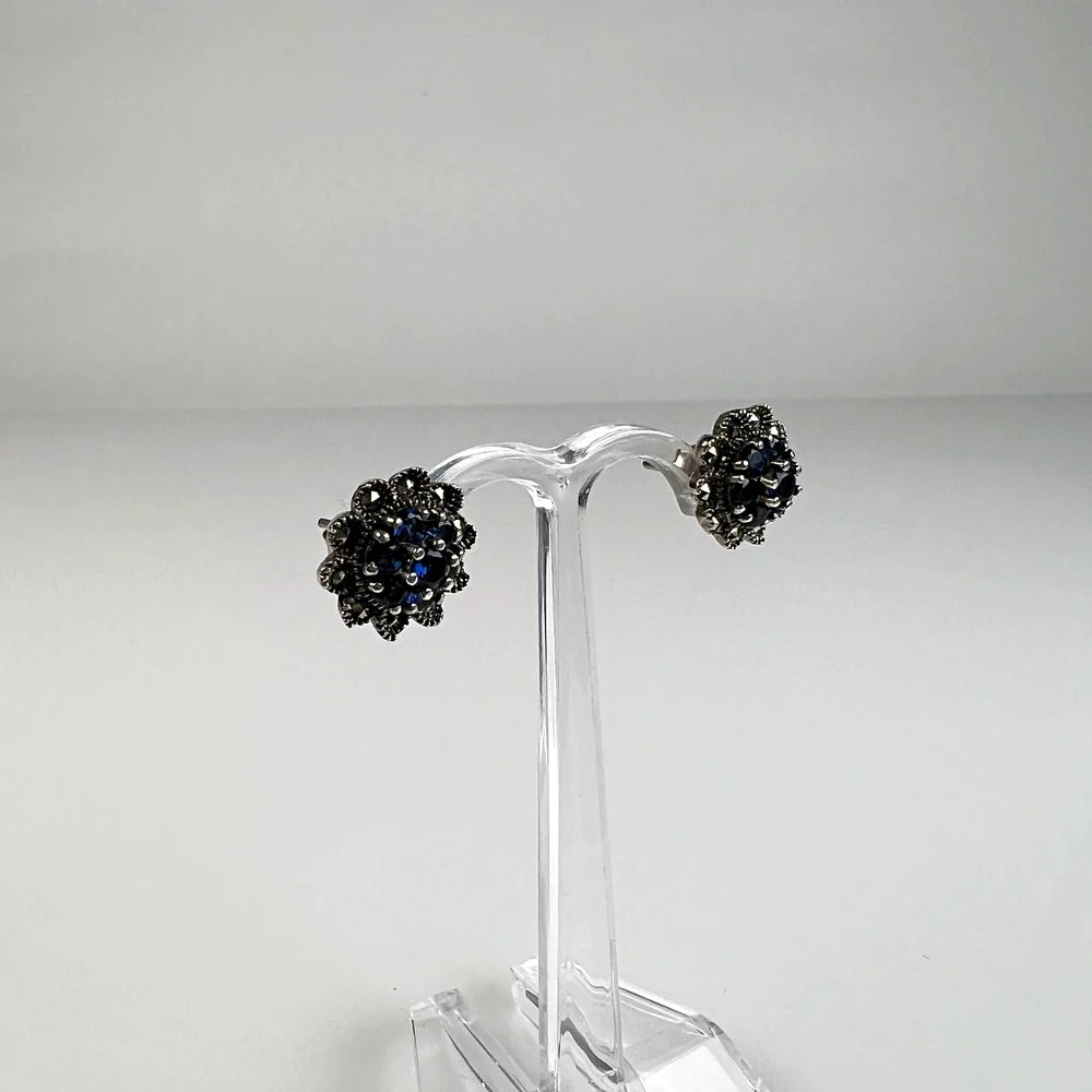 Cercei marcasite cu surub din argint 925 si prindere fluture - vedere 1