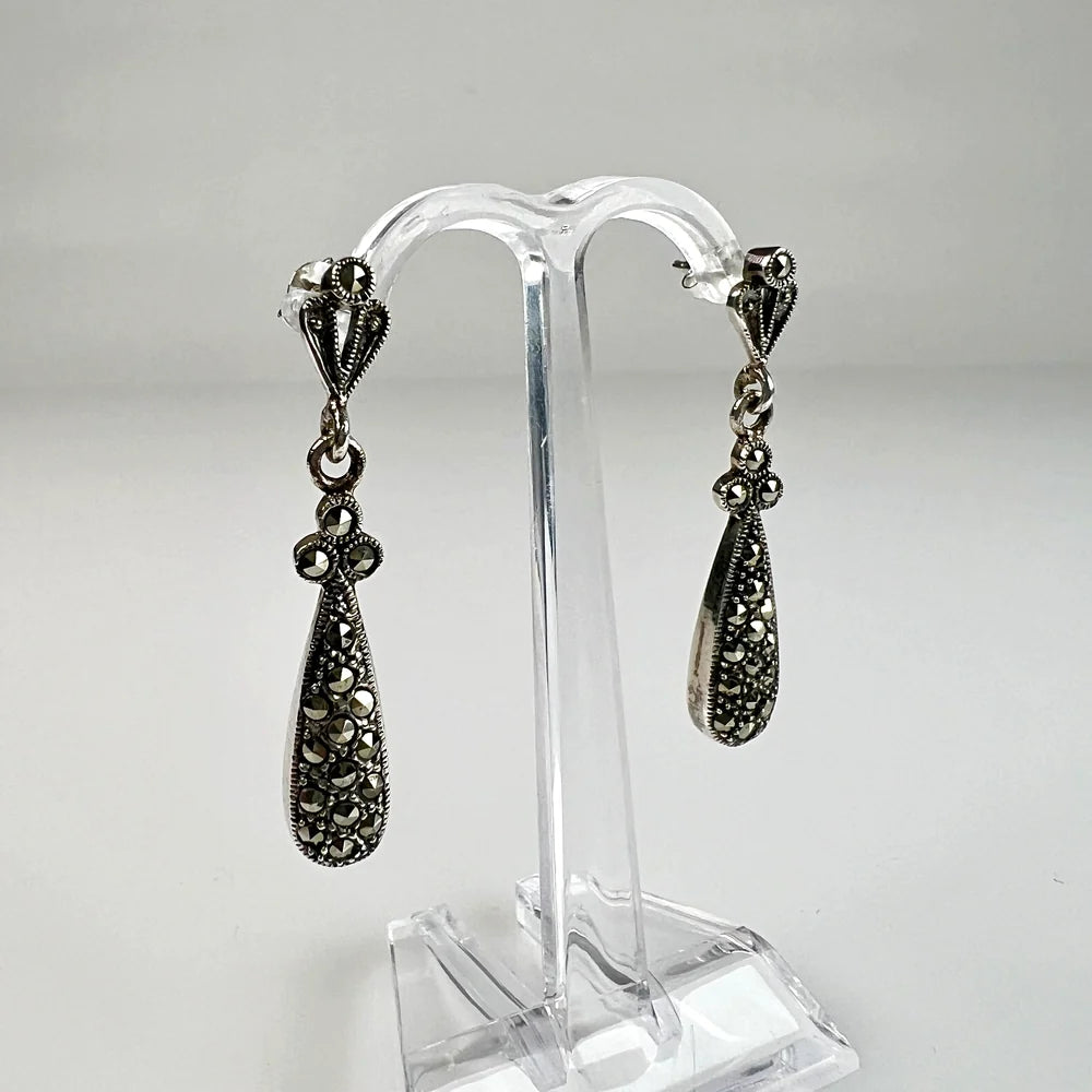 Cercei lungi marcasite cu prindere fluture din argint 925 - vedere 1