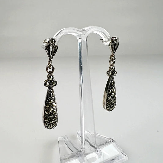Cercei lungi marcasite cu prindere fluture din argint 925 - vedere 1