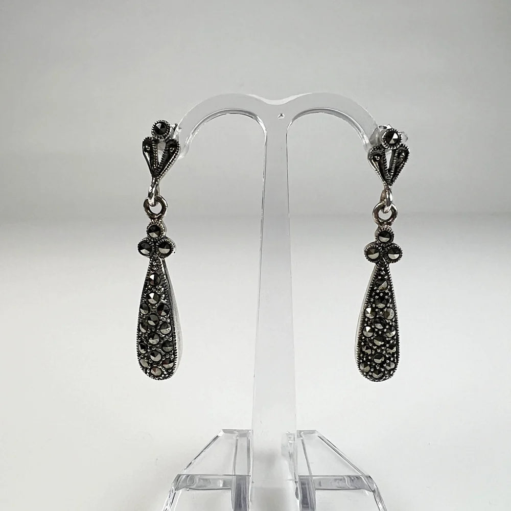 Cercei lungi marcasite cu prindere fluture din argint 925 - vedere 2
