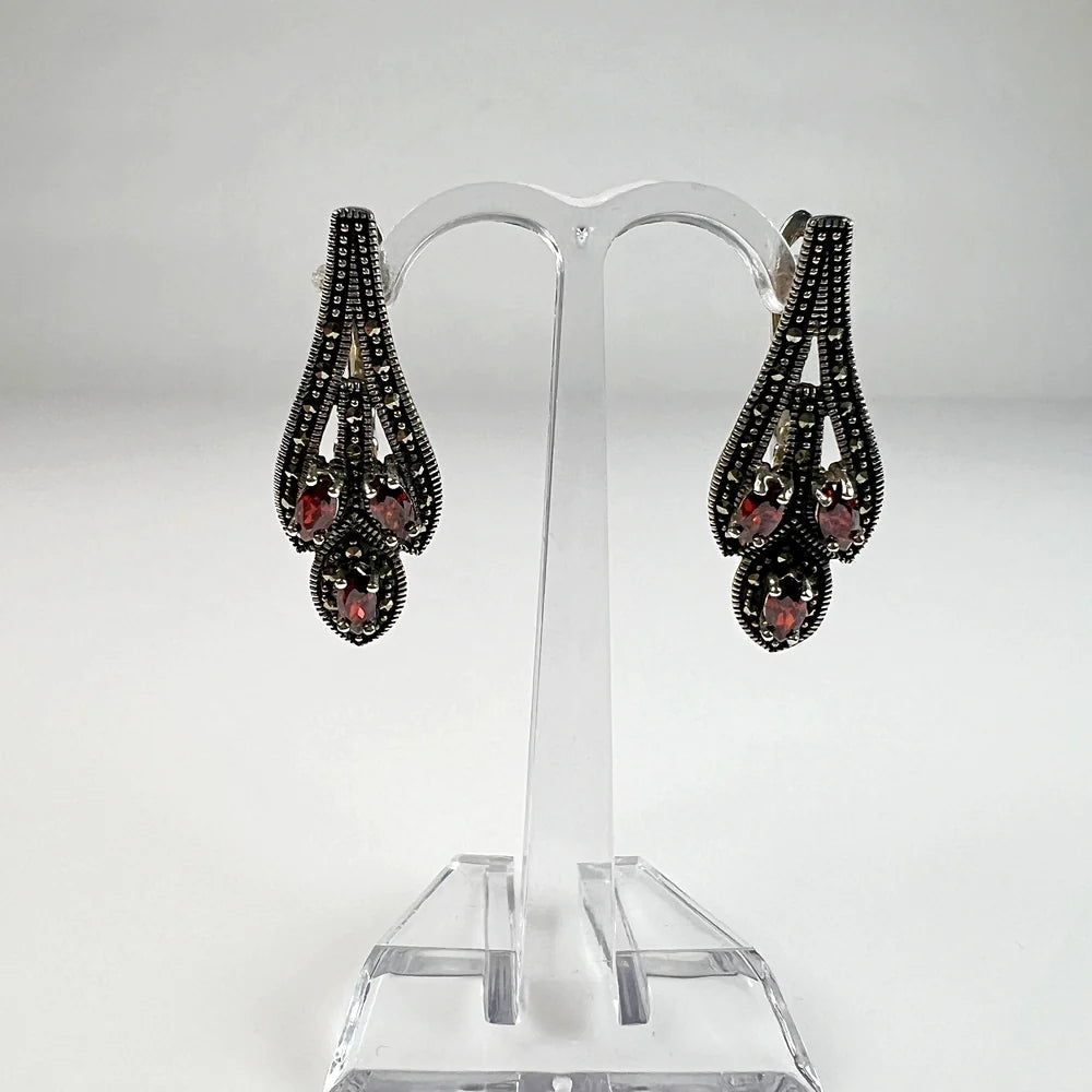 Cercei lungi marcasite prindere leverback argint 925 - vedere 2