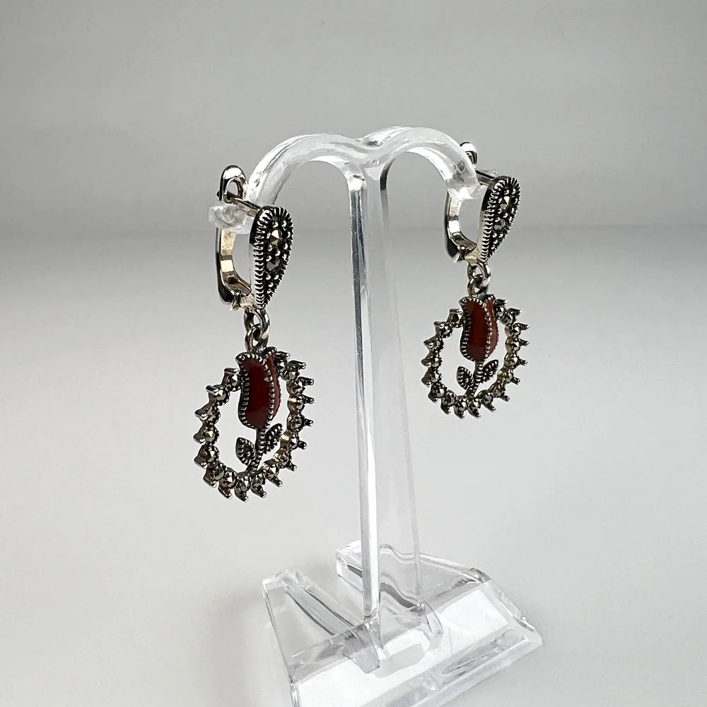 Cercei lungi marcasite cu prindere leverback din argint 925 - vedere 1