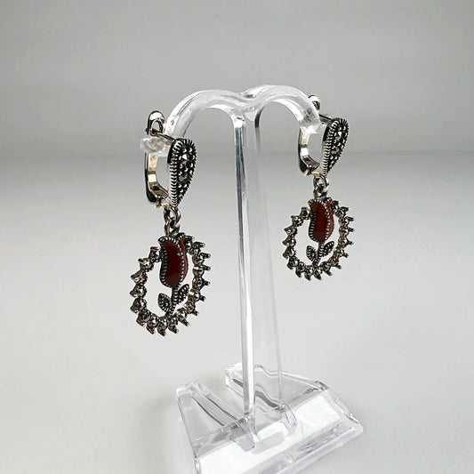 Cercei lungi marcasite cu prindere leverback din argint 925 - vedere 1