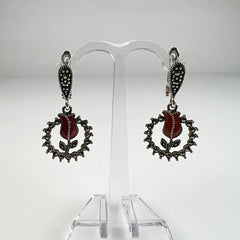 Cercei lungi marcasite cu prindere leverback din argint 925 - vedere 2